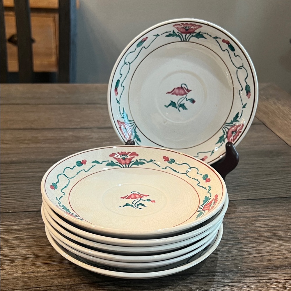 ANTIQUE Villeroy & Boch Dresden Saxony #508 Poppy Pattern (7) Saucers